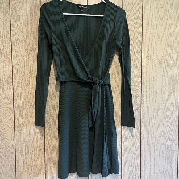 Sequin Hearts Dresses & Skirts - Sequin Hearts Tie Front Ribbed Knit Wrap Dress Dark Forest Green Women's S